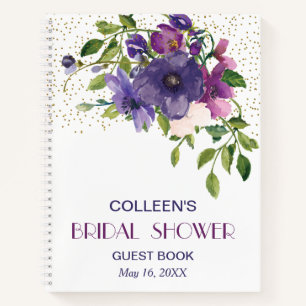 Blue Violet Wild Roses Bridal Shower Guest Book