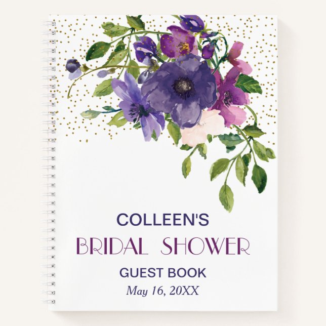 Blue Violet Wild Roses Bridal Shower Guest Book (Front)