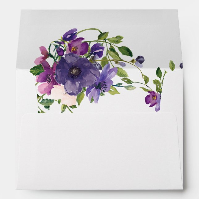 Blue Violet Wild Roses Wedding Envelope (Back (Bottom))