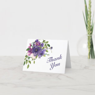 Blue Violet Wild Roses Wedding Thank You Card