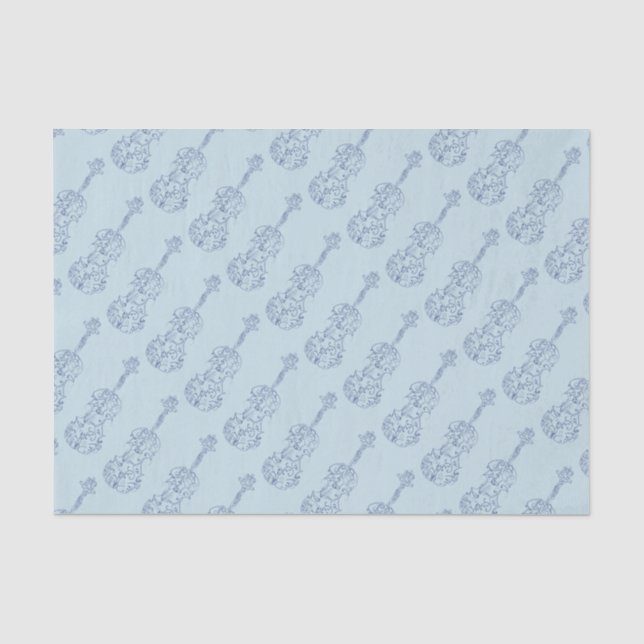 Blue Violin Line Drawing Tissue Paper (Front)