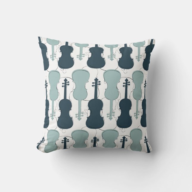 Blue Violin Pattern Throw Pillow (Front)