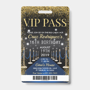 Blue VIP Pass Hollywood Red Carpet Birthday Badge