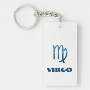 Blue Virgo Zodiac Signs On White Keychain