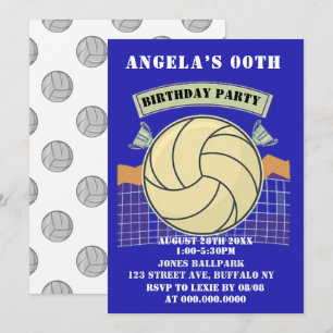 Blue Volleyball Birthday Party Invites