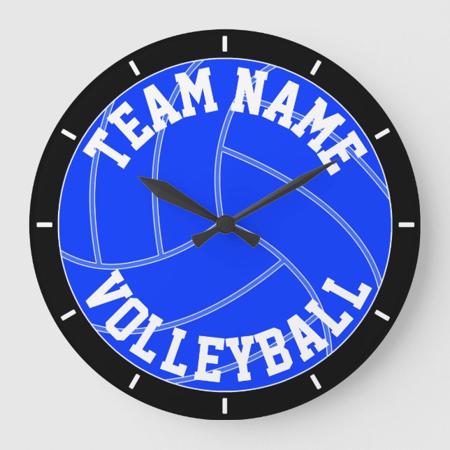 Blue Volleyball Custom Team Name / Text Wall Clock (Front)