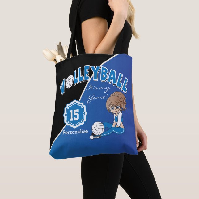Blue Volleyball Diva Girl Tote Bag (Close Up)