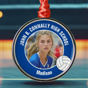 Blue Volleyball Player Photo Christmas Gift Metal Ornament