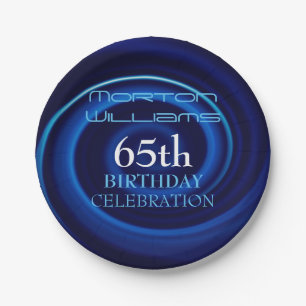 Blue Vortex 65th Birthday Celebration PP Paper Plate
