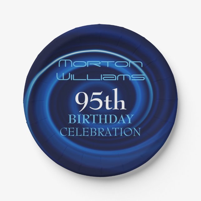 Blue Vortex 95th Birthday Celebration Paper Plate (Front)