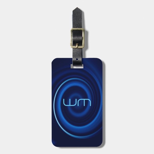Blue Vortex Monogram Personalized Luggage Tag (Front Vertical)