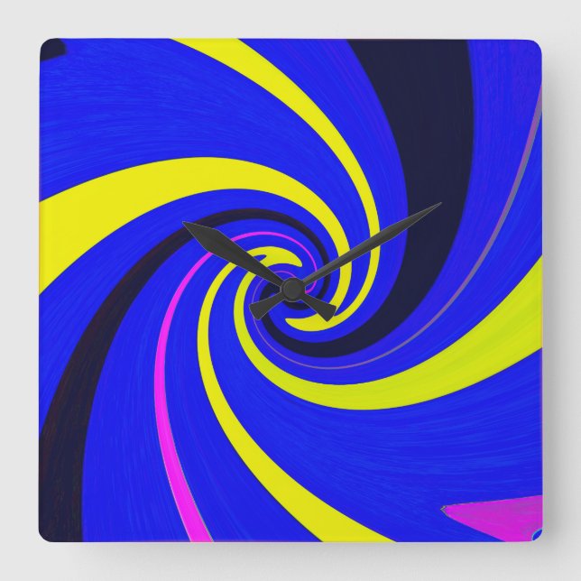 Blue vortex square wall clock (Front)