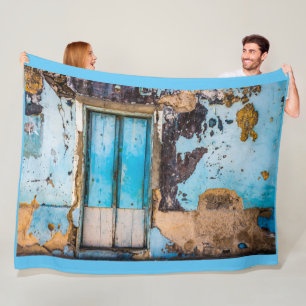 Blue wall and door fleece blanket