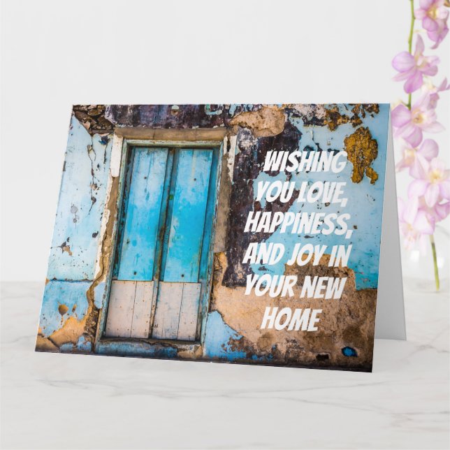 Blue wall and door new home congratulations card (Orchid)