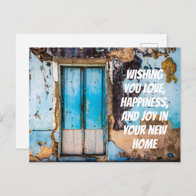 Blue wall & door new home congratulations postcard (Front/Back)