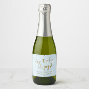 Blue Wash Pop It When She Pops Boy Baby Shower Sparkling Wine Label
