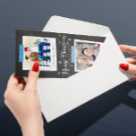 Blue Washi Tape and Chalkboard Photo Frames Holiday Card<br><div class="desc">This skinny format holiday card is a budget friendly choice and showcases two your your favourite photos in vintage style instant photo frames with editable captions. The design looks like they are taped to a chalkboard with patterned strips of paper washi tape to give the card a casual and homemade...</div>