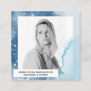 *~* Blue Watecolor Hair Model Actress Stars PHOTO Square Business Card
