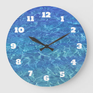 Blue Water Abstract Beach Coastal Nautical Decor Large Clock