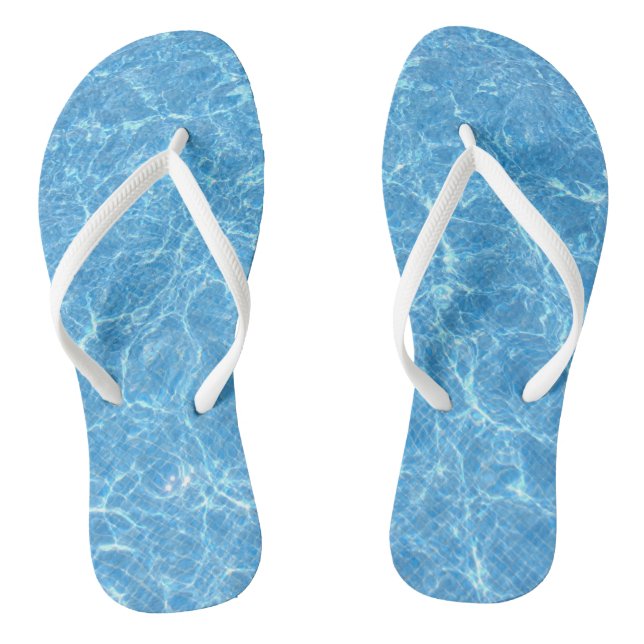 Blue Water Aqua Template White Slim Straps Adult Flip Flops (Footbed)