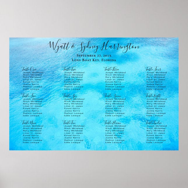 Blue Water Background Seating Chart Poster (Front)