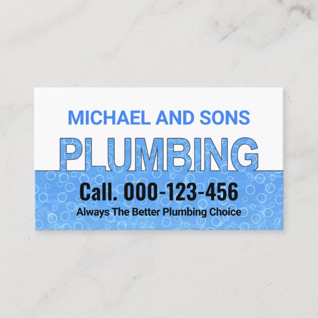 Blue Water Bubbles Plumbing Signage Business Card (Front)