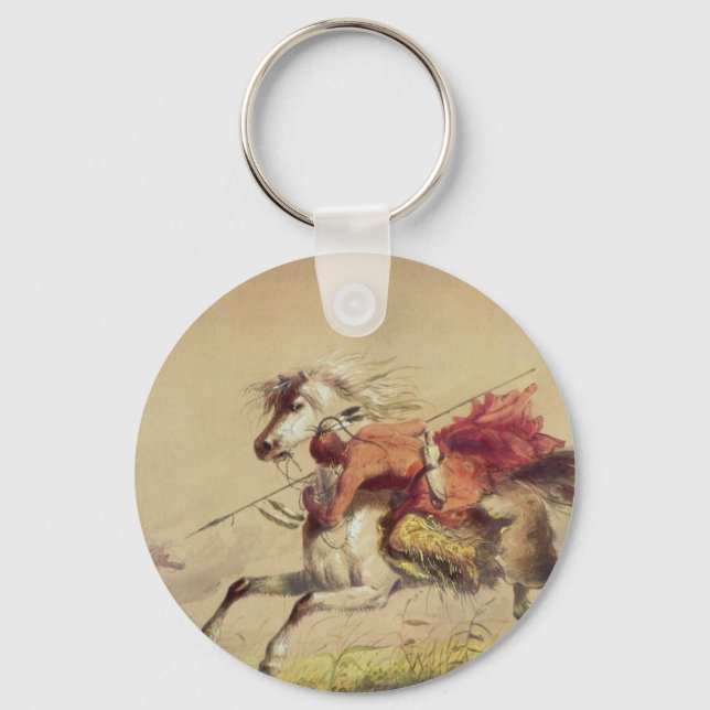 Blue Water Creek Battle By Alfred Jacob Miller Keychain (Front)