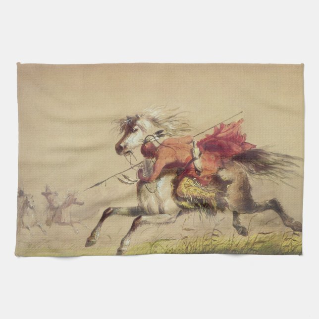Blue Water Creek Battle By Alfred Jacob Miller Kitchen Towel (Horizontal)