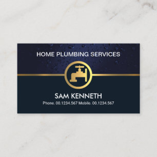 Blue Water Drop Gold Faucet Plumbing Contractor Business Card