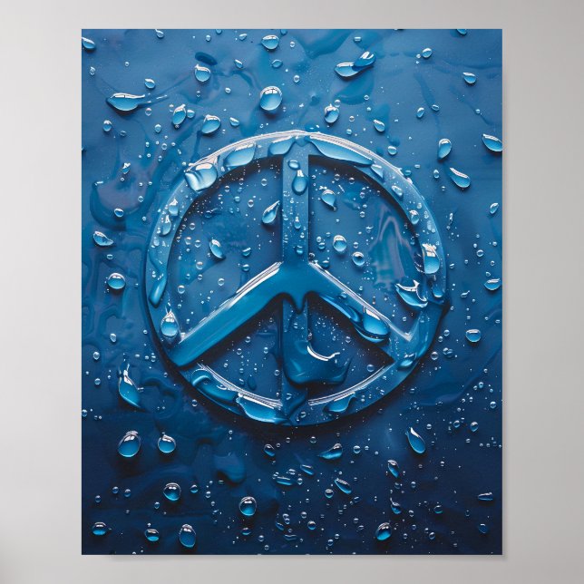 Blue Water Droplet Peace Symbol Poster (Front)