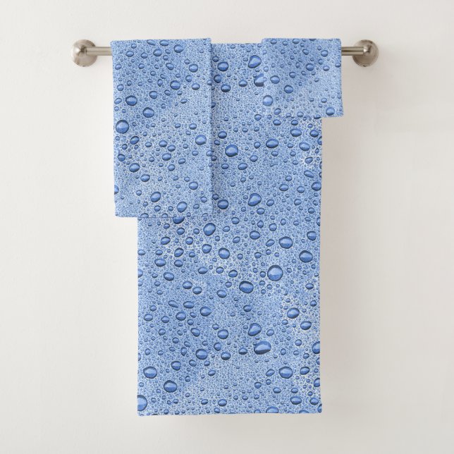 Blue water droplets bath towel set (Insitu)