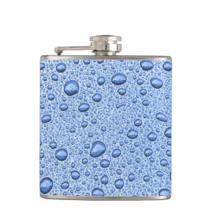 Blue water droplets hip flask
