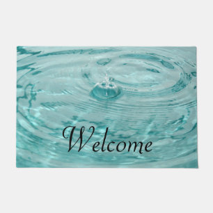 Blue water drops ripples Doormat