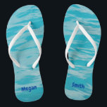 Blue Water Flip Flops with Name<br><div class="desc">Personalized flip flops. Please note that you need to change (or remove) the name on each flip flop separately. The personalize it button will show both names for you to change.
There are perfect for the beach or the pool with an image of beautiful blue tropical water.</div>