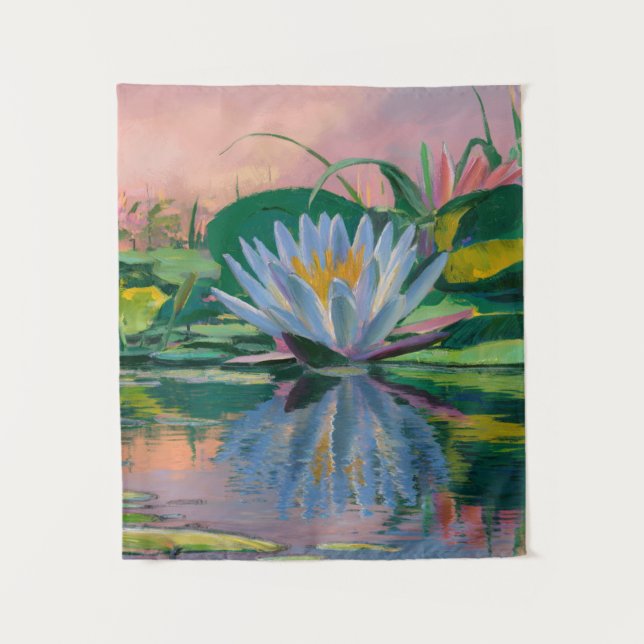 Blue Water Lilies by Claude Monet, Sunset,Colourfu Tapestry (Front)