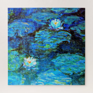 Blue Water-Lilies, fine art painting Jigsaw Puzzle