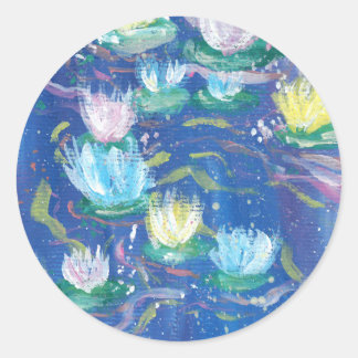 Blue Water Lilies Painting Stickers