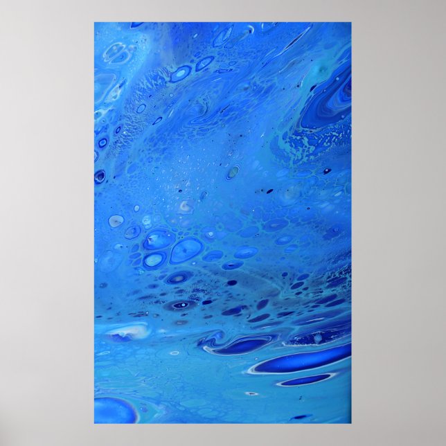 Blue Water Liquid Modern Abstract Fluid Art Poster (Front)