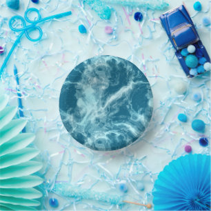 Blue Water Marble Paper Plate