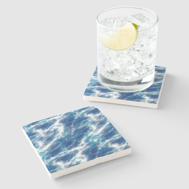 Blue Water Marble   Stone Coaster (Side)