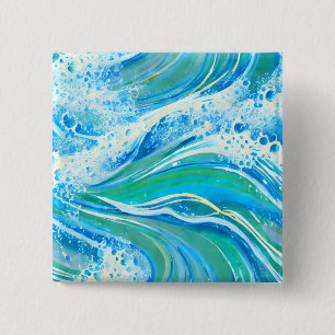 Blue Water Ocean Sea Waves 2 Inch Square Button