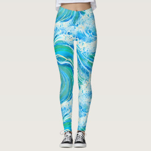 Blue Water Ocean Sea Waves  Leggings