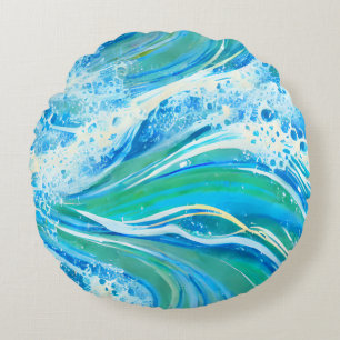 Blue Water Ocean Sea Waves   Round Pillow
