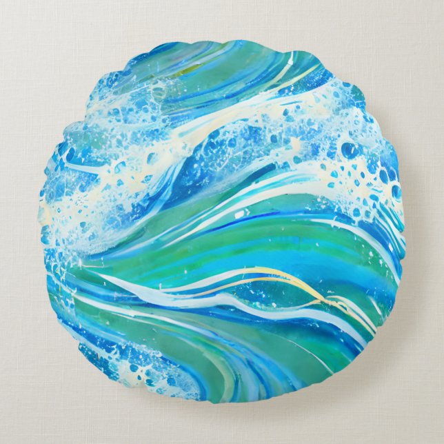 Blue Water Ocean Sea Waves   Round Pillow (Front)