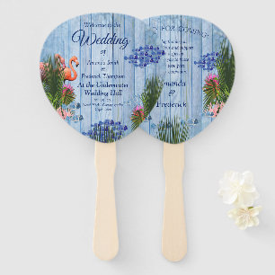 Blue water Pebbles,Pink Flamingos & Fish Hand Fan