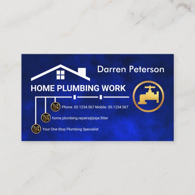 Blue Water Pipe Line Plumber Service Business Card (Front)