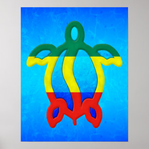 Blue Water Rasta Honu Poster