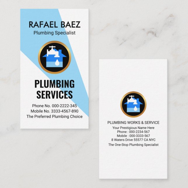 Blue Water Spotlight Plumbing Business Card (Front/Back)