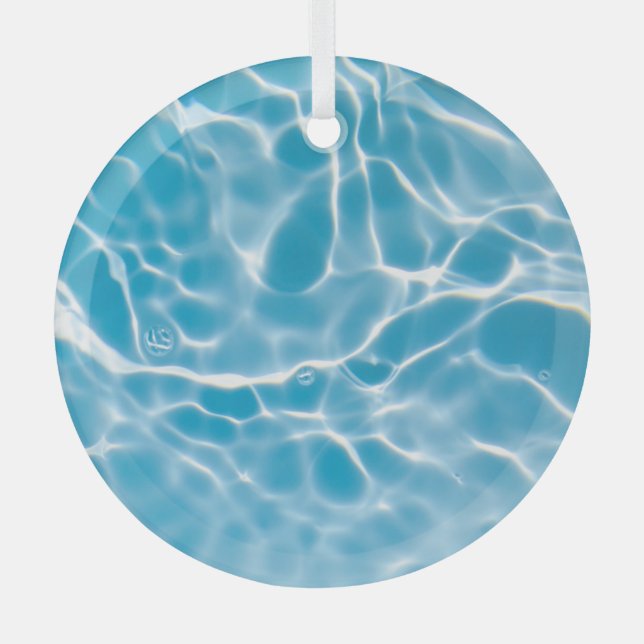 Blue water surface, nature abstract glass ornament (Front)