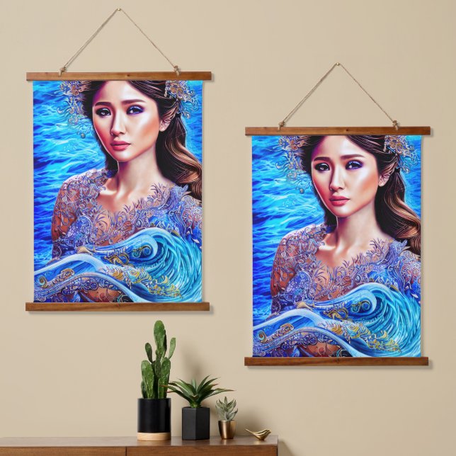 Blue Water Wave Fantasy Goddess Abstract Art Hanging Tapestry (Asymmetrical)